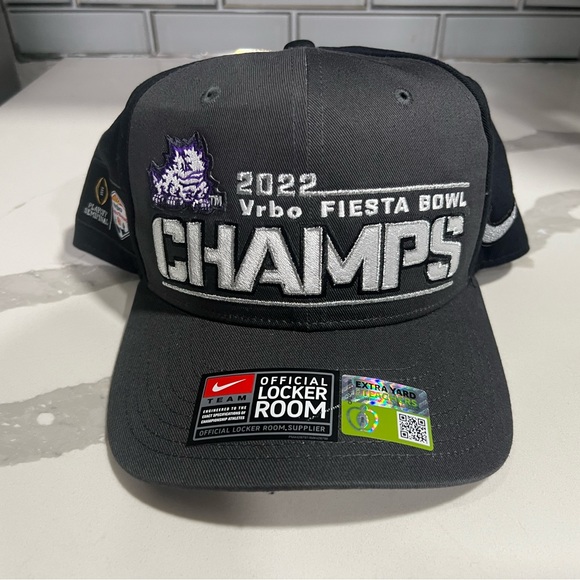 Nike 2022 Vrbo FIESTA Bowl Champs Tcu Horned Frogs SnapBack Hat Cap Grey Black - Picture 1 of 5
